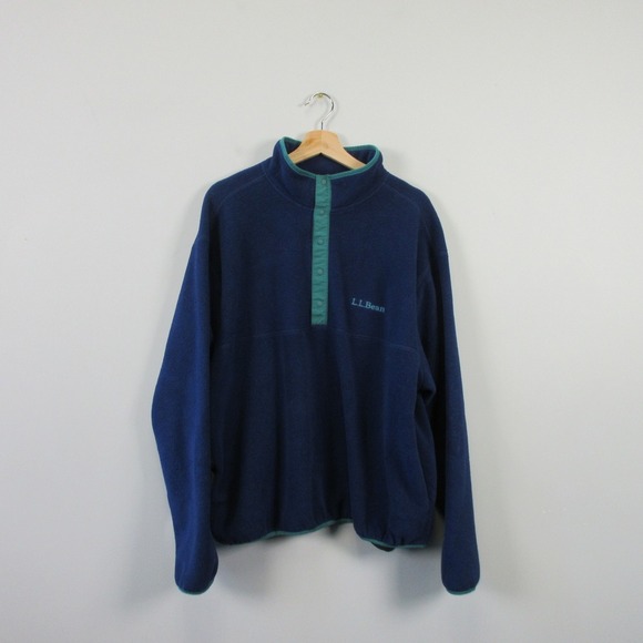 LL Bean Adults' Bean's Classic Fleece Pullover Unisex M XL Blue Snap Half 428 - Picture 1 of 16